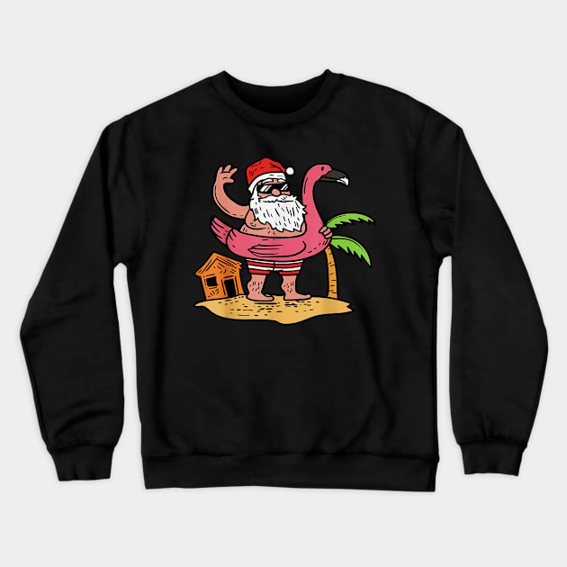 Summer Santa Flamingo Floater Christmas In July Crewneck Sweatshirt by Christyn Evans